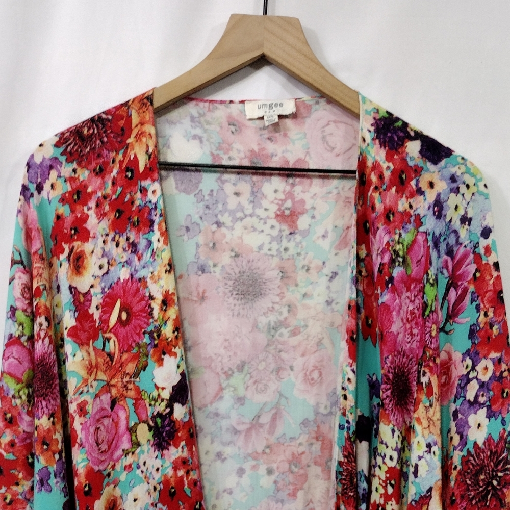 Umgee Floral Kimono Womens M/L Multicolor Artsy Festival Coastal Vacation - Picture 2 of 8